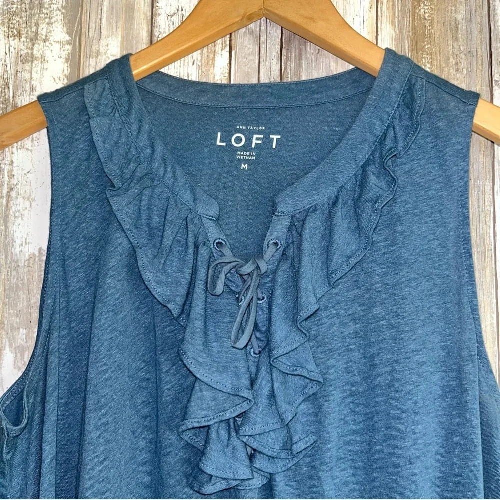 Loft Blue Ruffle Sleeveless Blouse - Picture 2 of 4